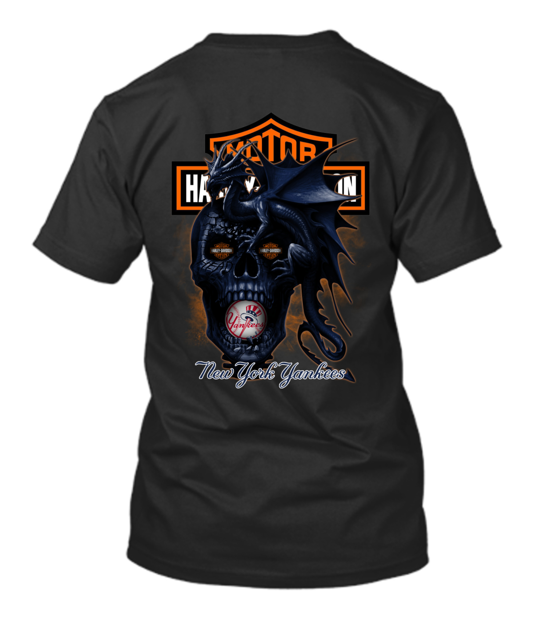 Motor Harley Davidson Cycles New York Yankees Dragon Skull T-Shirt