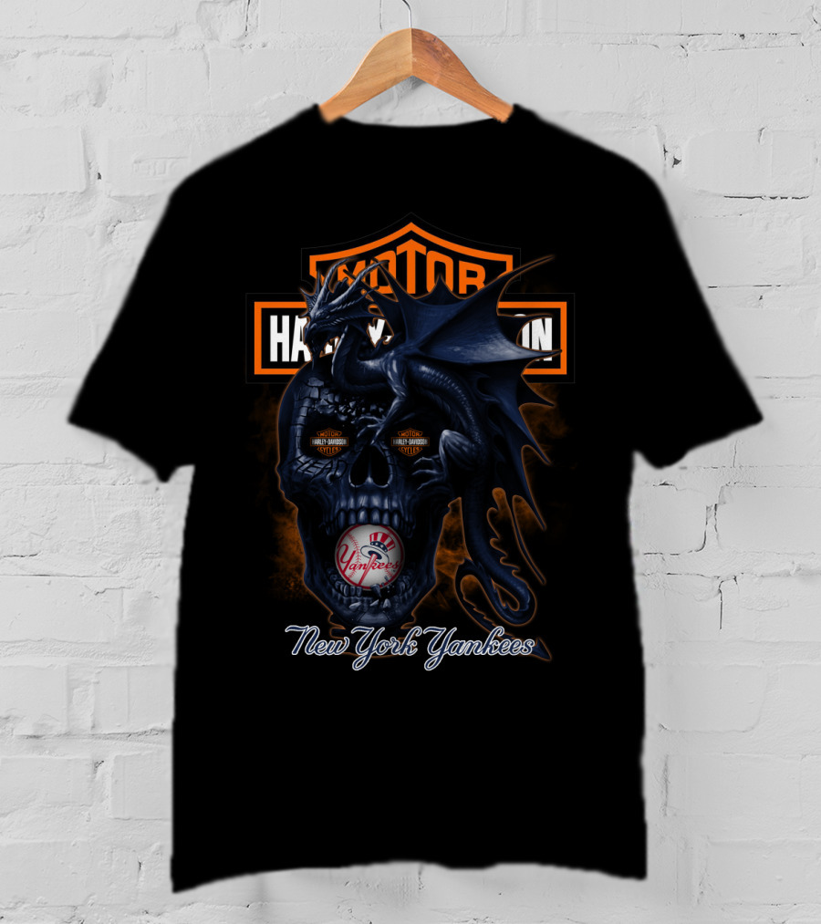 Motor Harley Davidson Cycles New York Yankees Dragon Skull T-Shirt