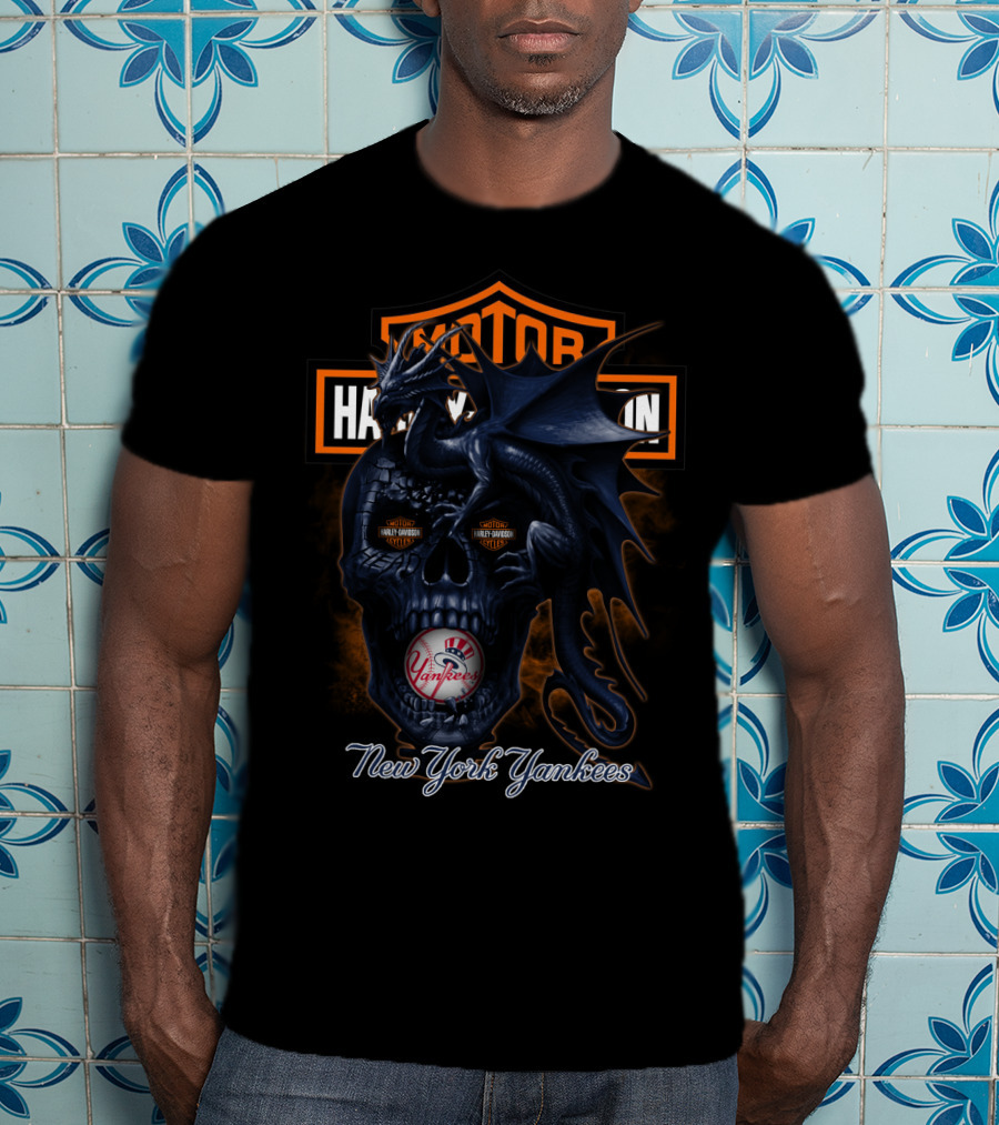 Motor Harley Davidson Cycles New York Yankees Dragon Skull T-Shirt