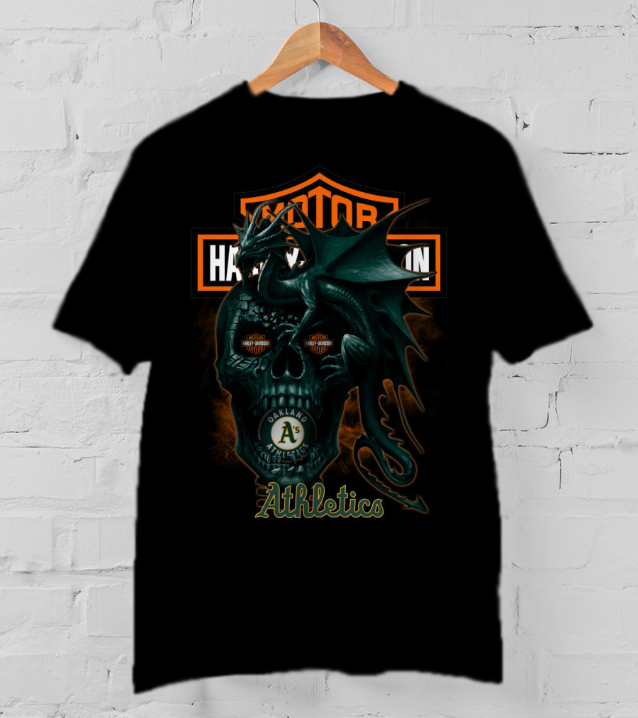 Oakland Athletics Harley Davidson Dragon Skull T-Shirt