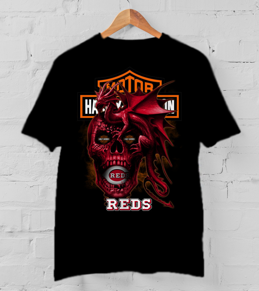 Cincinnati Reds Skull Dragon Harley Davidson T-Shirt