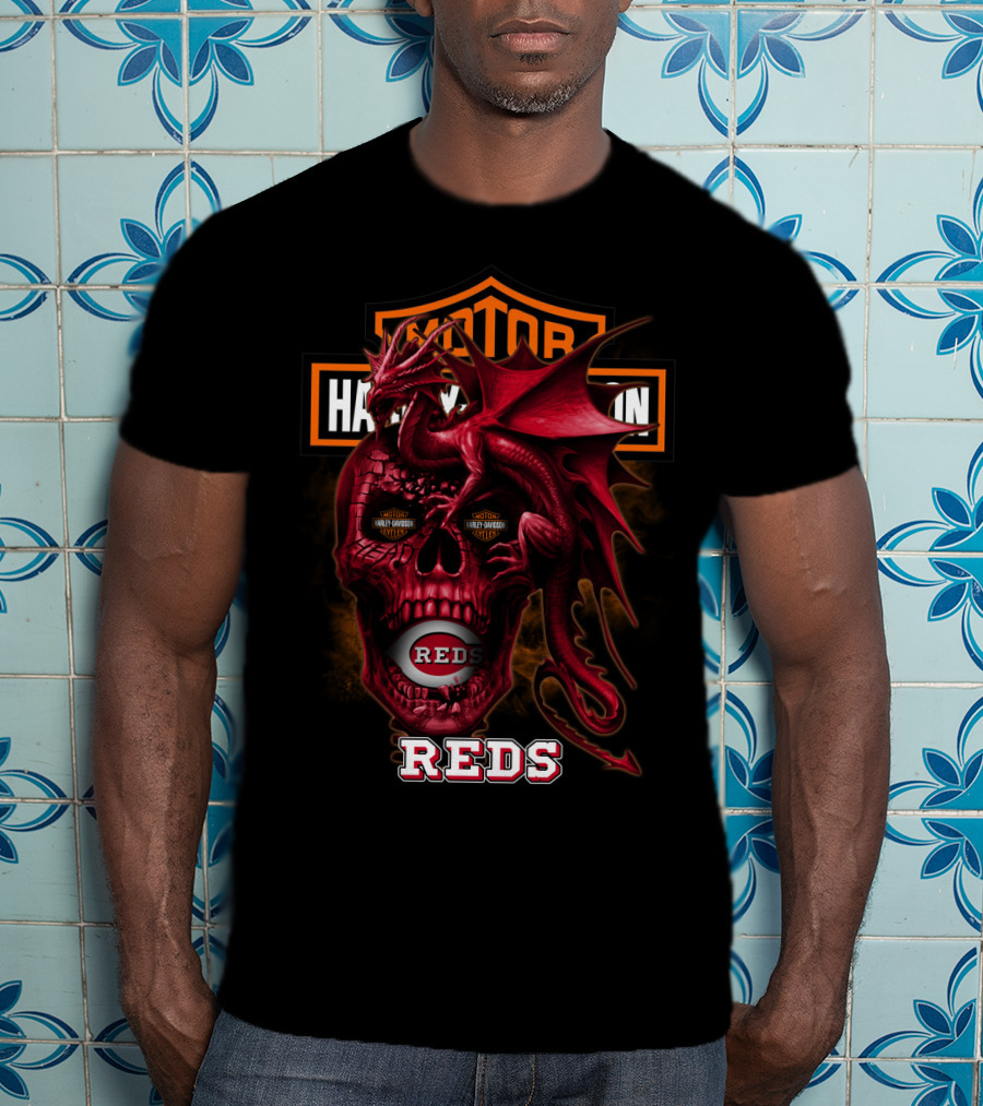 Cincinnati Reds Skull Dragon Harley Davidson T-Shirt