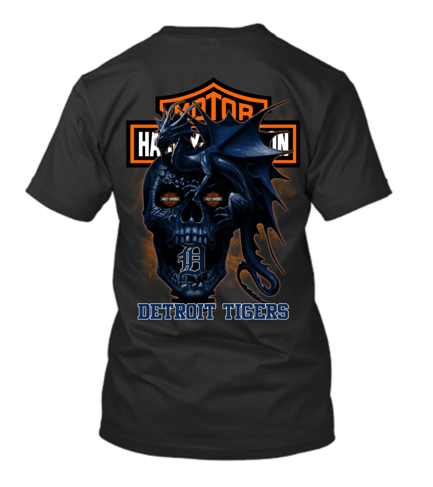 Detroit Tigers Harley Davidson Skull Dragon T-Shirt