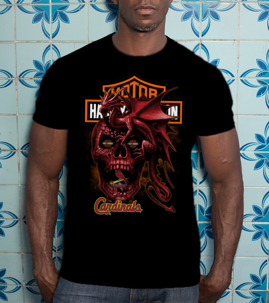 St Louis Cardinals Harley Davidson Dragon Skull T-Shirt