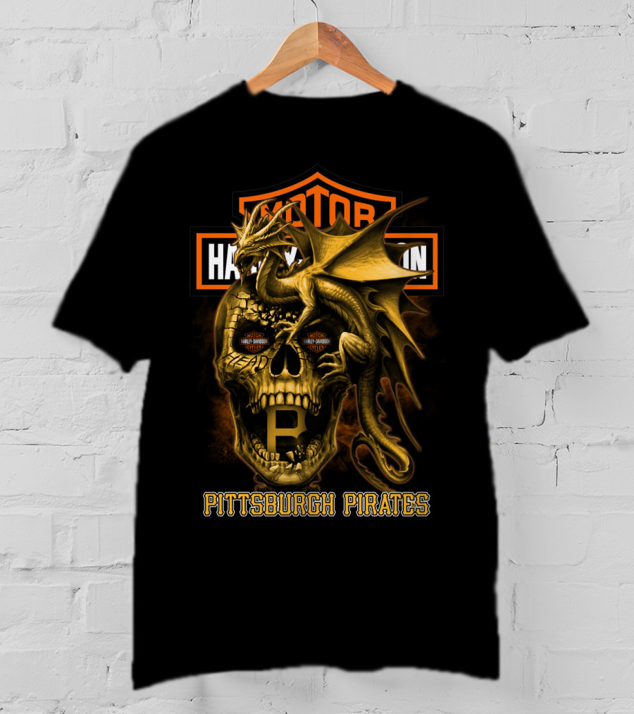 Pittsburgh Pirates Motorcycle Skull Dragon T-Shirt