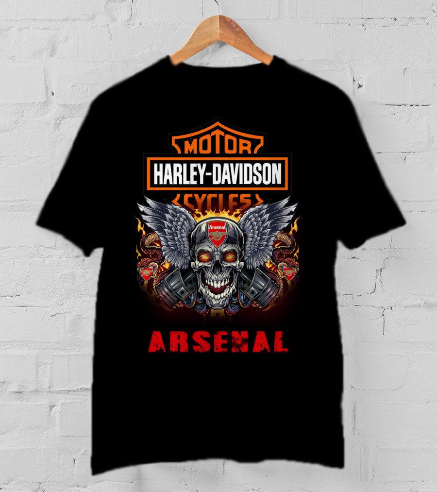 Harley Davidson Motor Cycles Arsenal Skull Wings T-Shirt