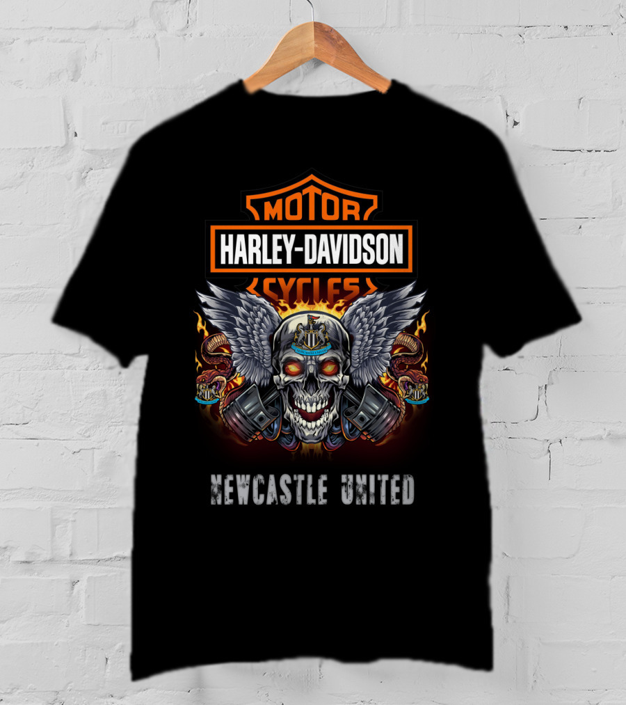 Harley Davidson Cycles Motor Newcastle United Skull Wings Flames Snakes T-Shirt