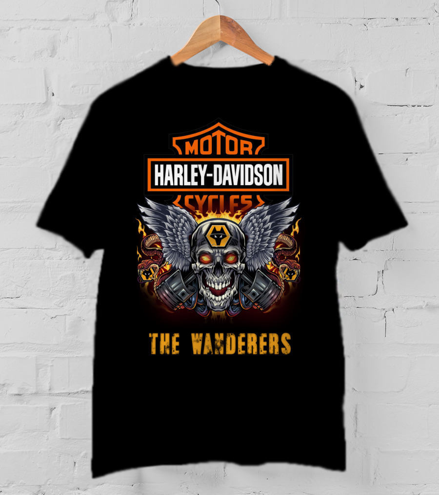 Harley Davidson Motor Cycles The Wanderers Winged Skull Snakes T-Shirt