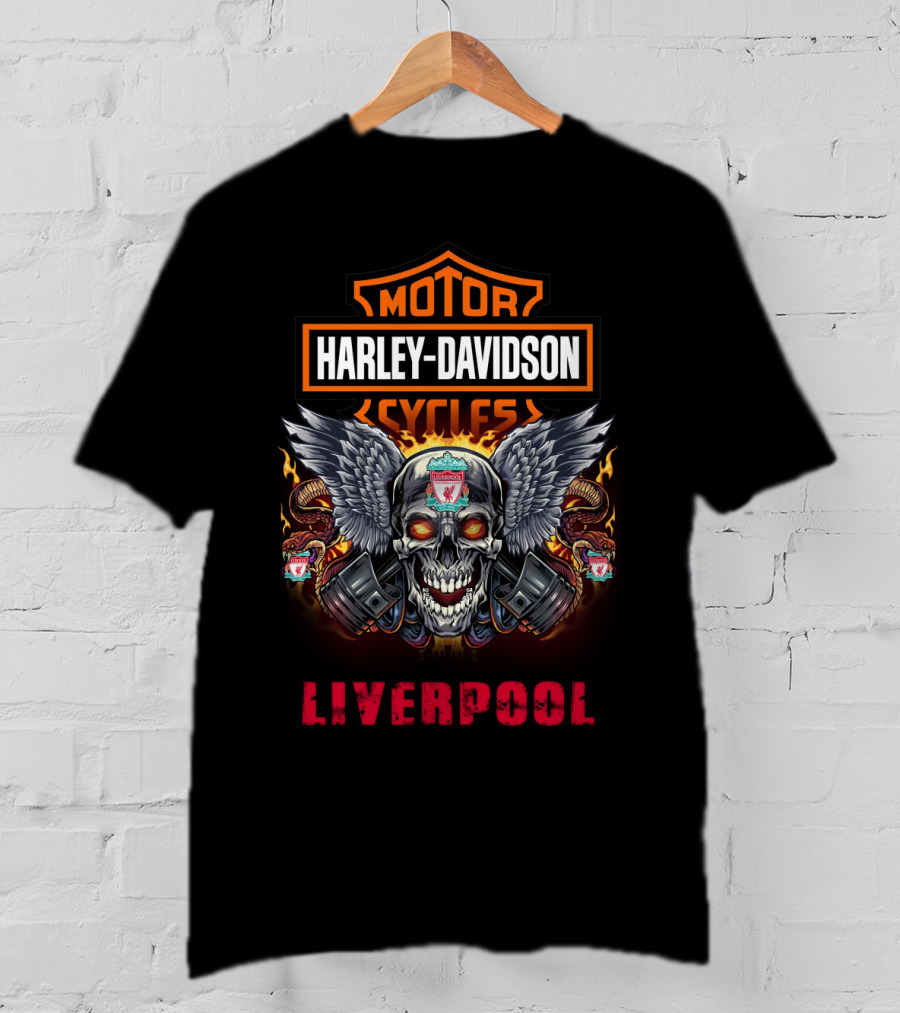 Harley Davidson Cycles Skull Wings Liverpool T-Shirt