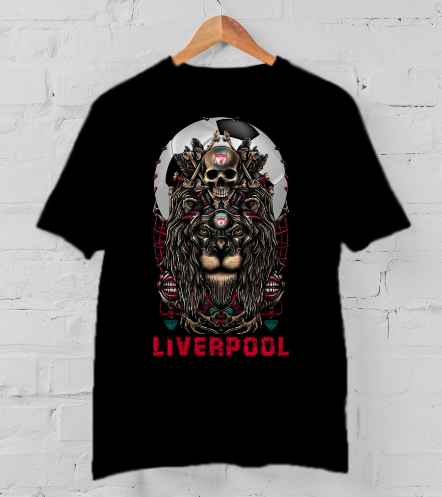 Liverpool Lion Skull Soccer Motif T-Shirt