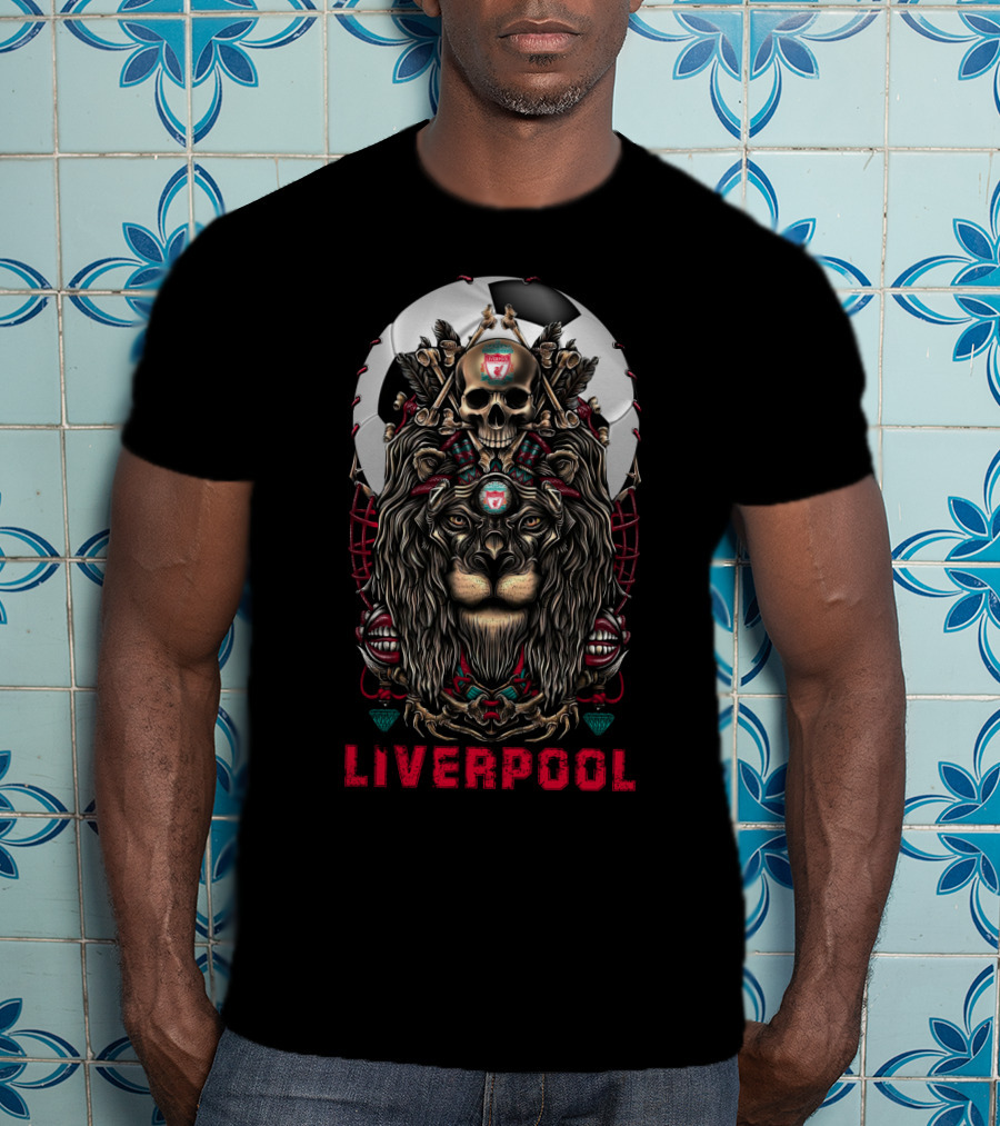 Liverpool Lion Skull Soccer Motif T-Shirt