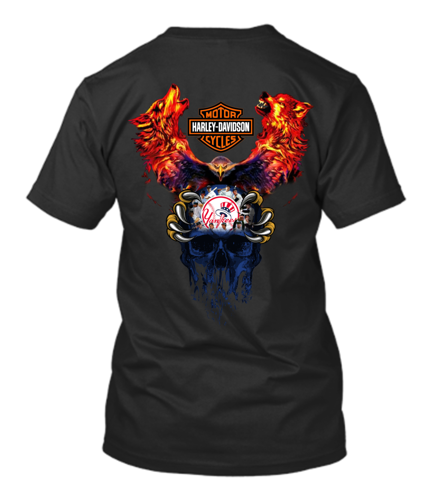 Harley Davidson Motorcycles Ny Yankees Mlb Wolf Skull T-Shirt