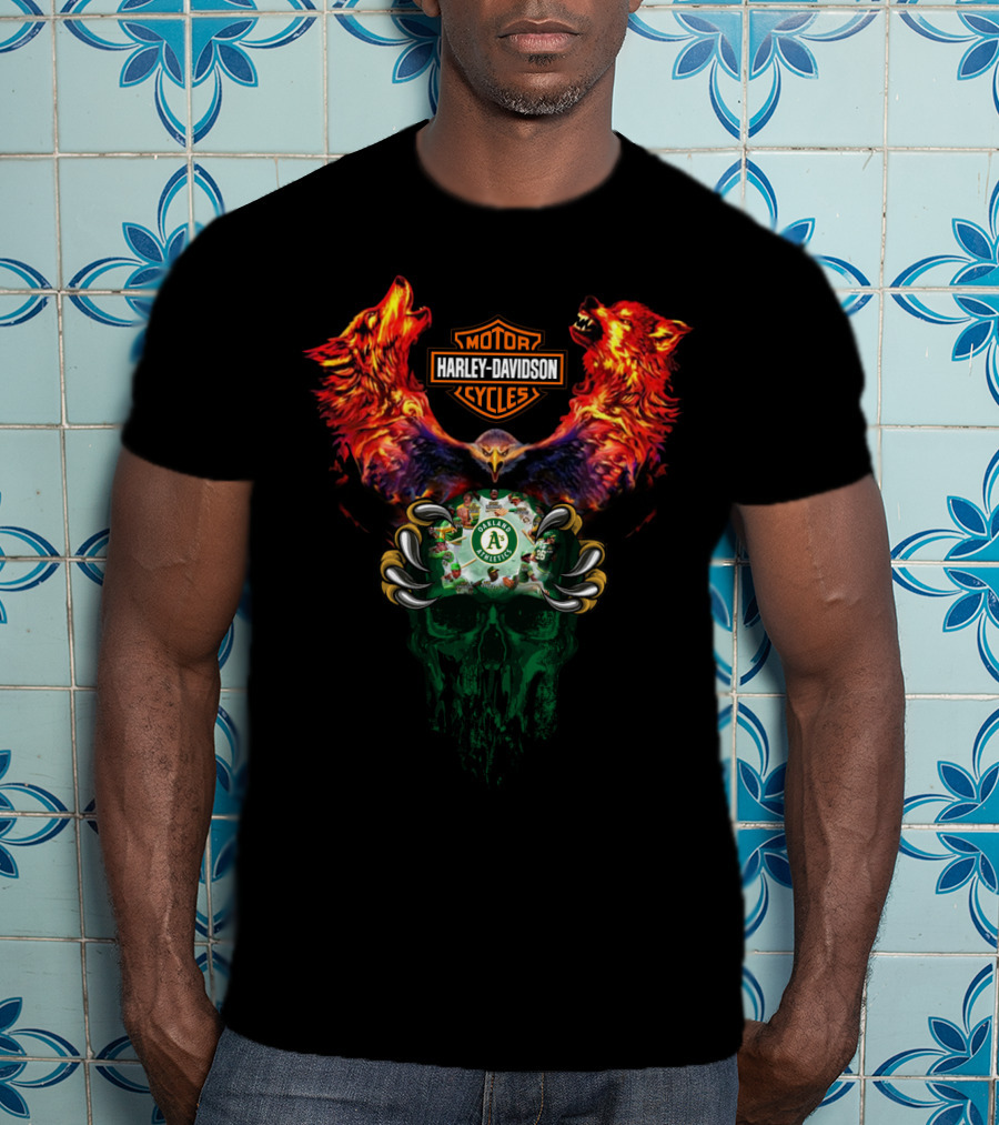 Harley Davidson Oakland Athletics Wolf Skull T-Shirt