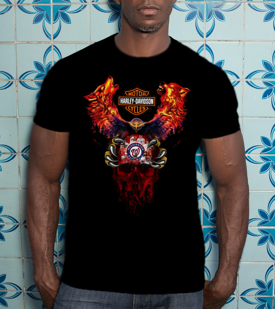 Harley Davidson Motor Cycles Washington Nationals Wolves And Skull T-Shirt