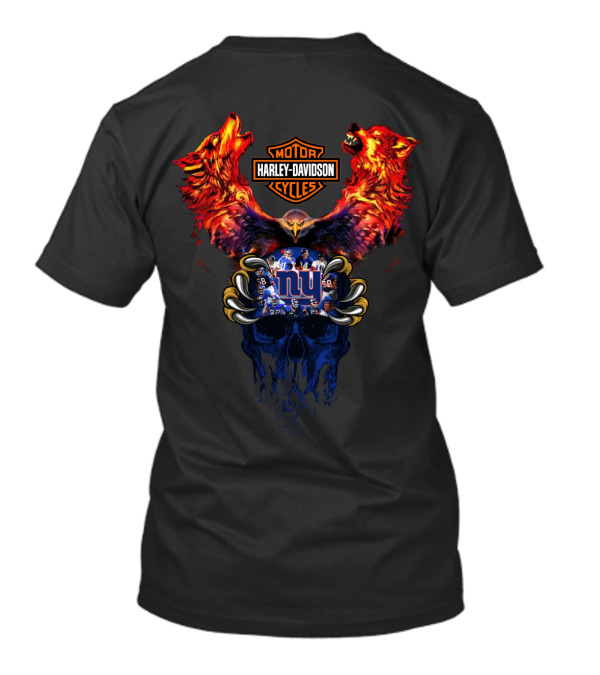 Harley Davidson Motorcycles New York Giants Skull Wolves T-Shirt