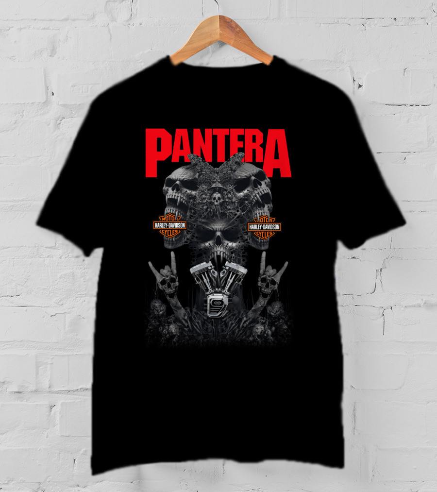 Pantera Harley Davidson Skulls And Engine Art T-Shirt