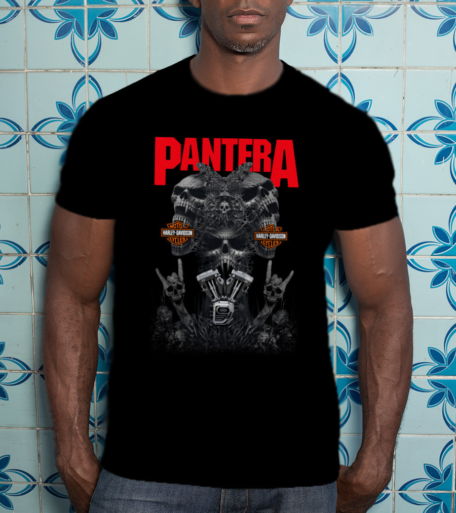 Pantera Harley Davidson Skulls And Engine Art T-Shirt