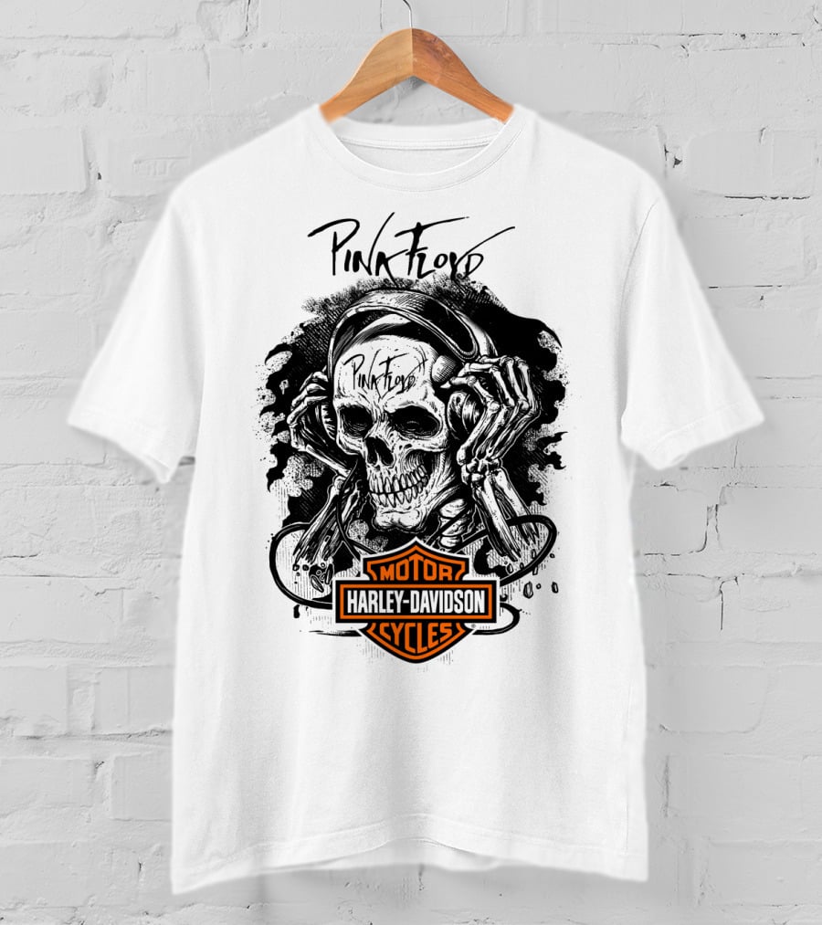 Pink Floyd Harley Davidson Skull With Headphones T-Shirt