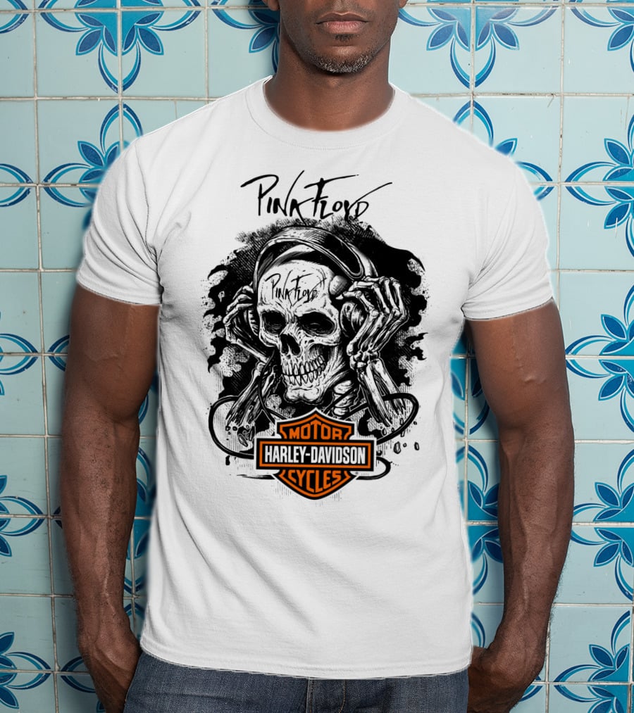 Pink Floyd Harley Davidson Skull With Headphones T-Shirt