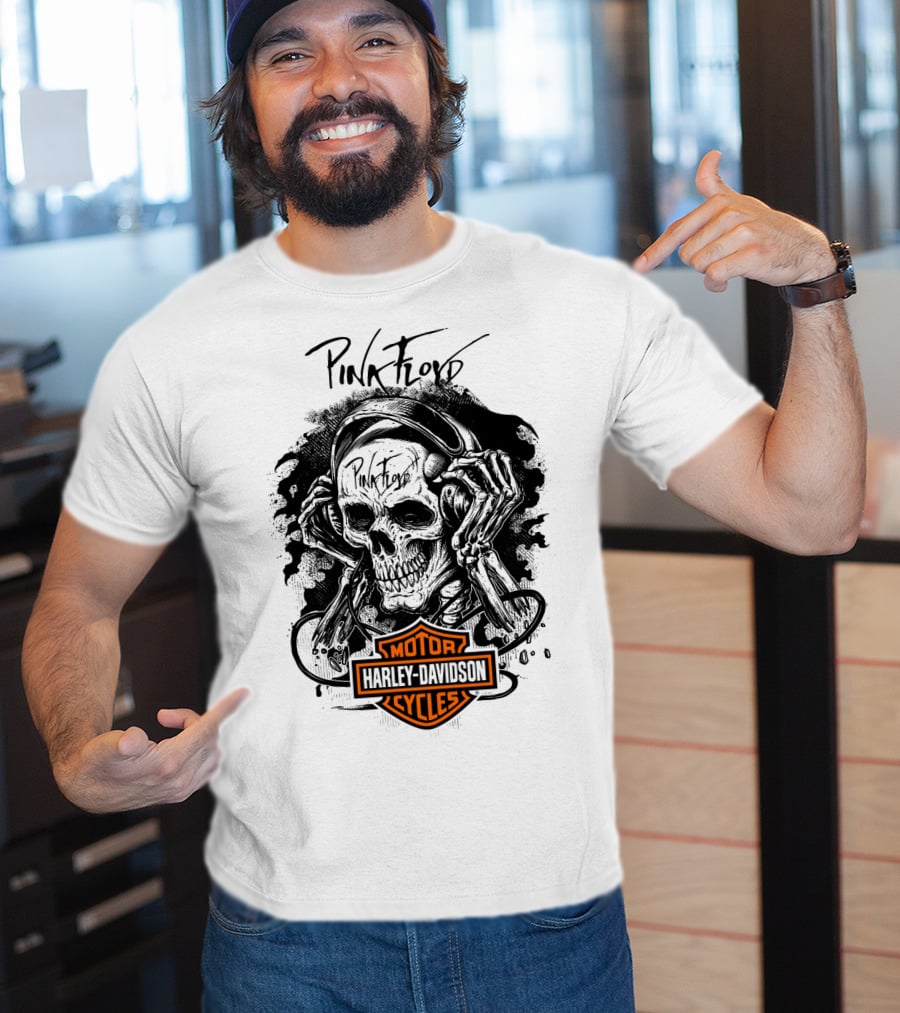Pink Floyd Harley Davidson Skull With Headphones T-Shirt