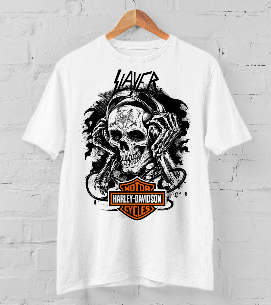 Slayer Skull With Harley Davidson Motorcycles T-Shirt