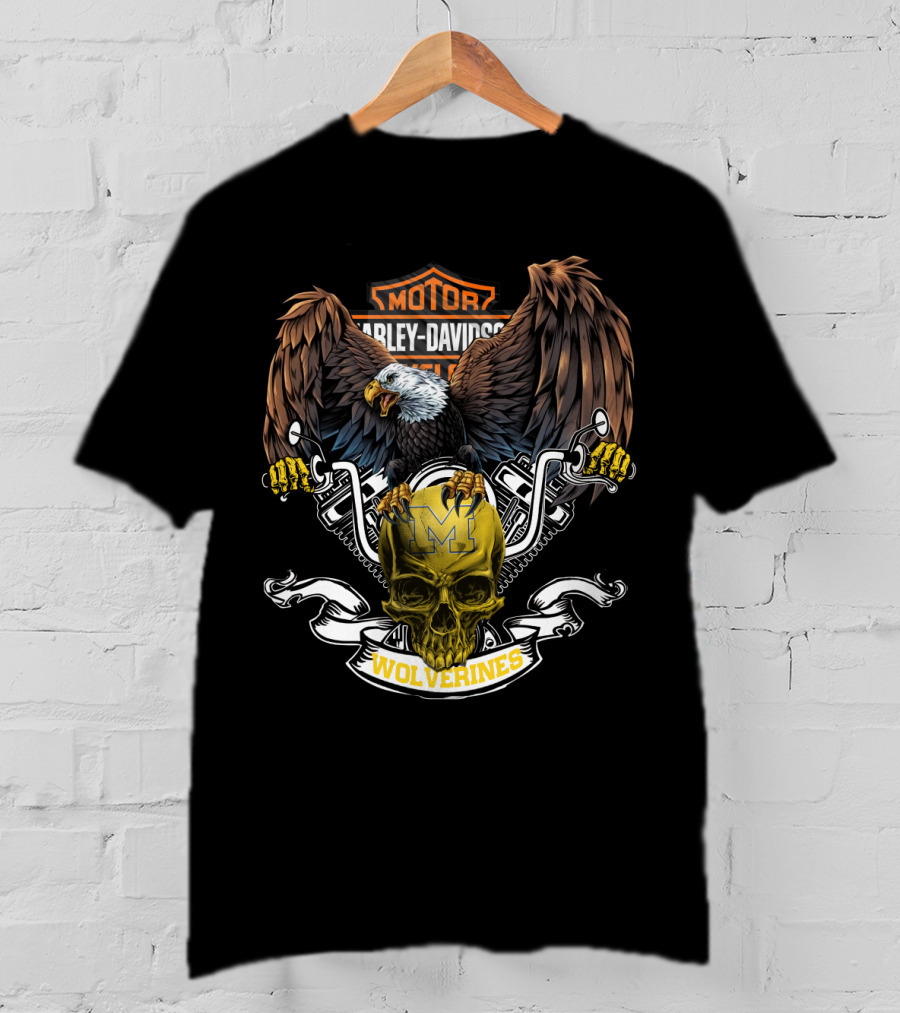 Motor Harley Davidson Cycles Eagle Skull Wolverines Michigan T-Shirt