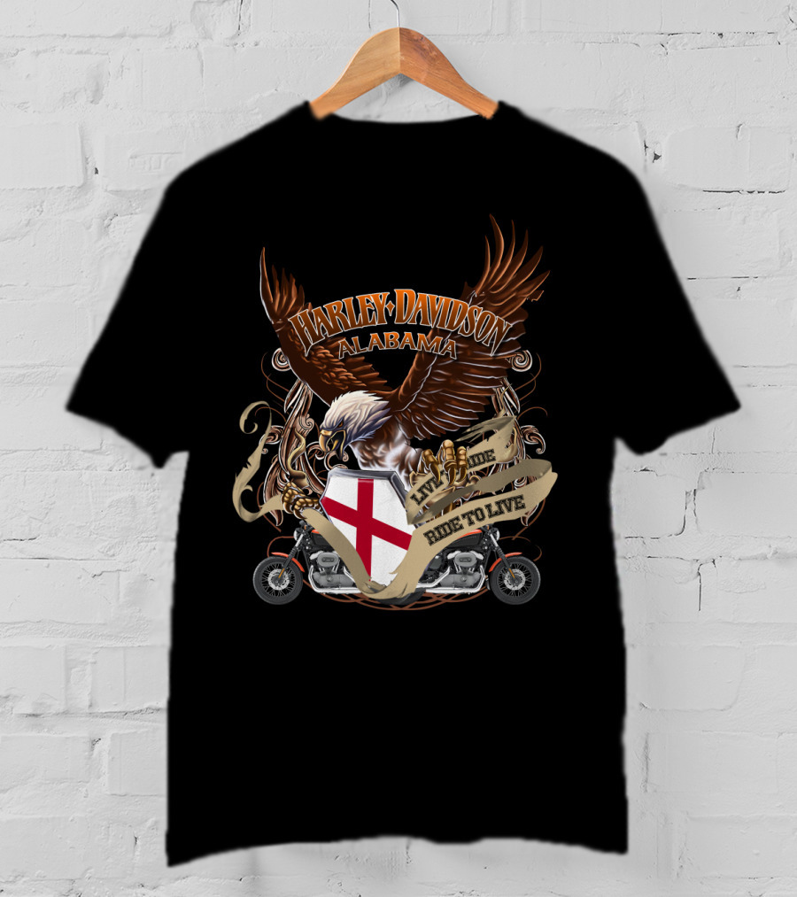 Harley Davidson Alabama Live To Ride Eagle Shield Motorcycle T-Shirt