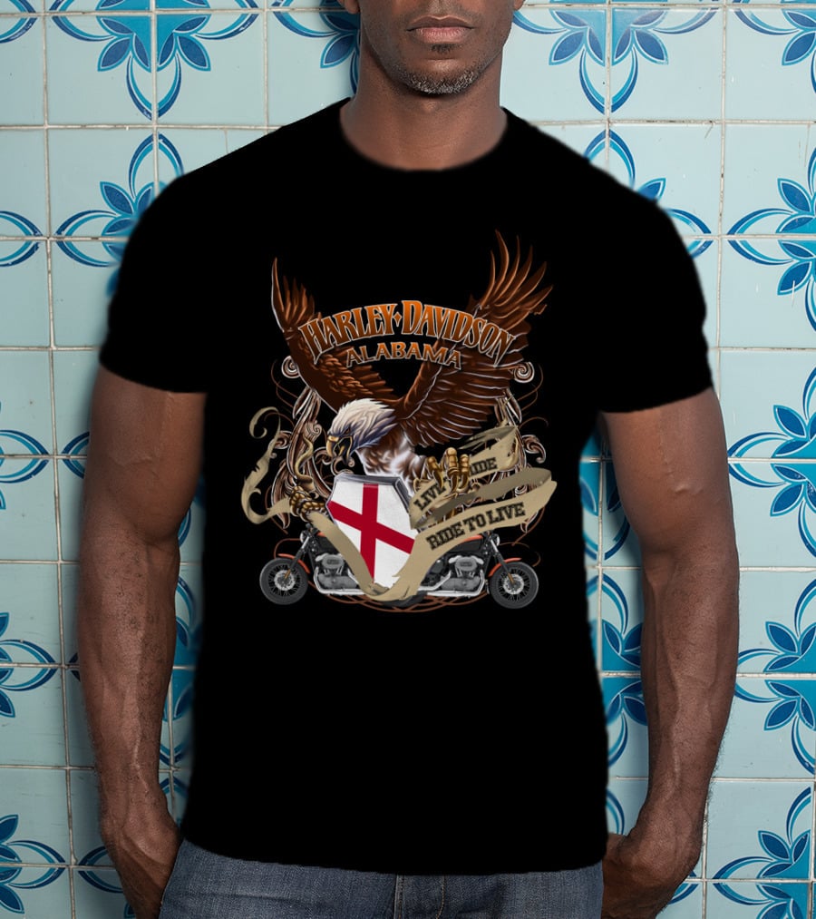 Harley Davidson Alabama Live To Ride Eagle Shield Motorcycle T-Shirt