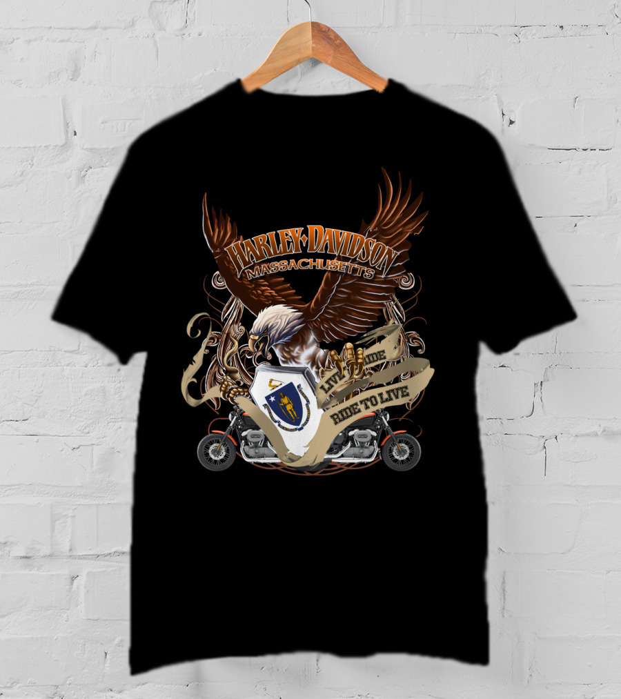 Harley Davidson Massachusetts Live To Ride Eagle And Motorcycle T-Shirt