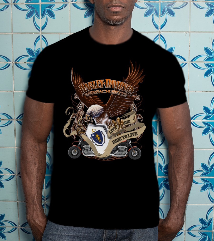 Harley Davidson Massachusetts Live To Ride Eagle And Motorcycle T-Shirt