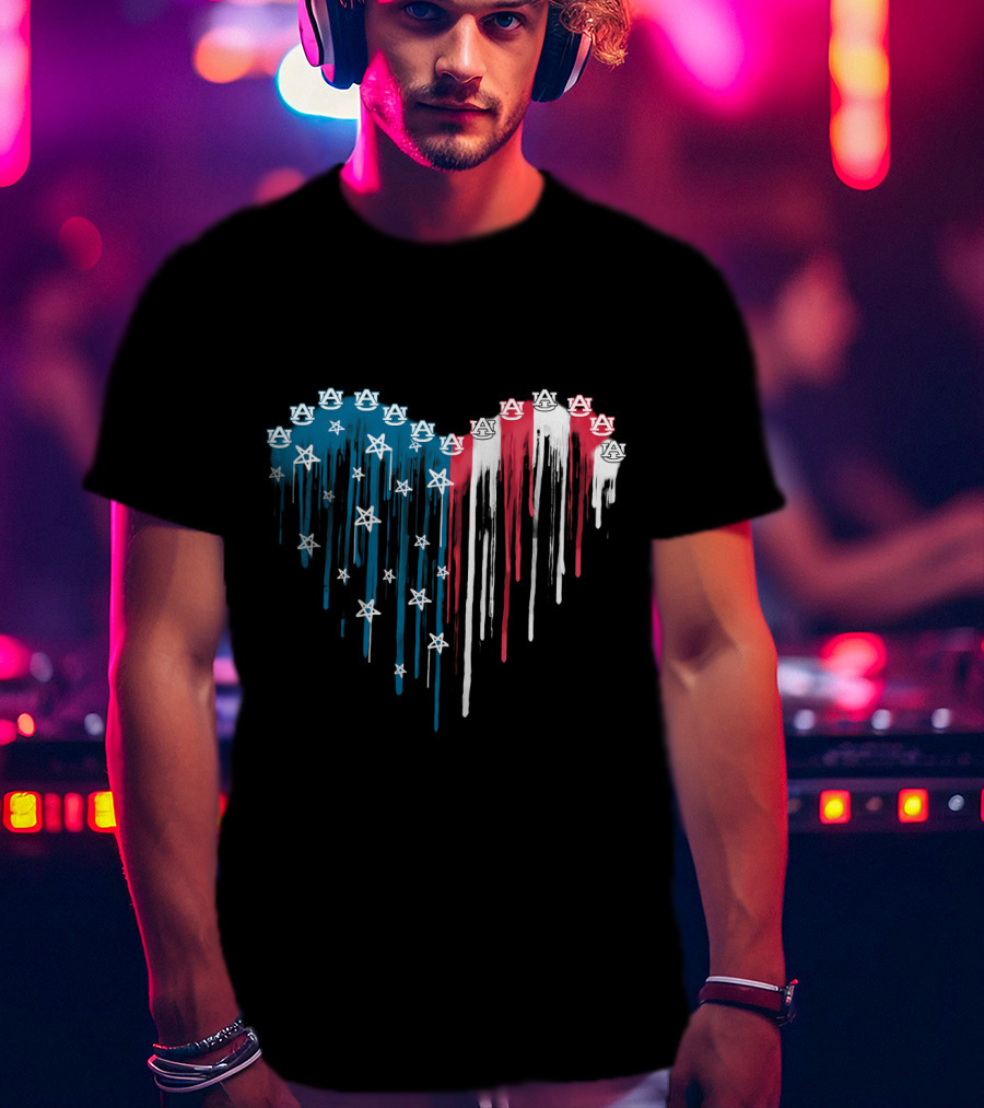 Auburn Tigers Heart Stars Red White Blue T-Shirt