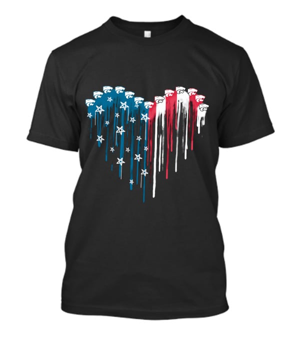Kansas State Wildcats Heart Dripping Stars And Stripes Cats T-Shirt