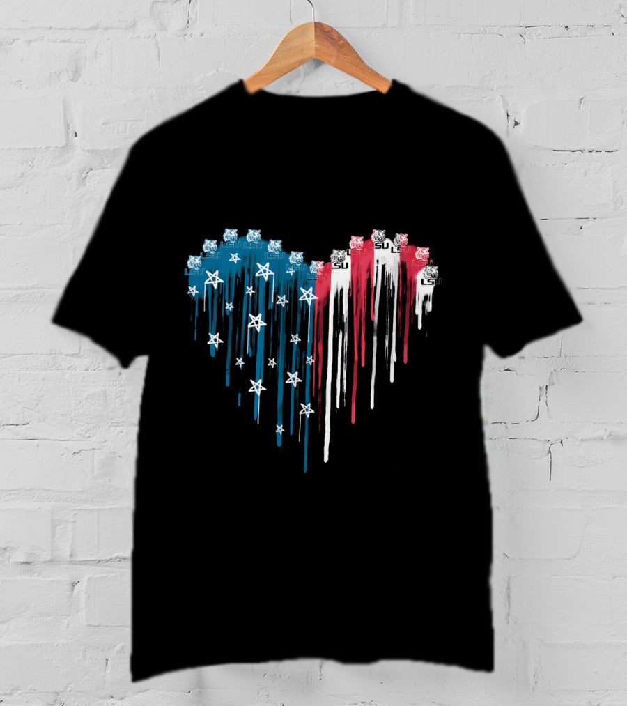 Lsu Tigers Heart American Flag Drips T-Shirt