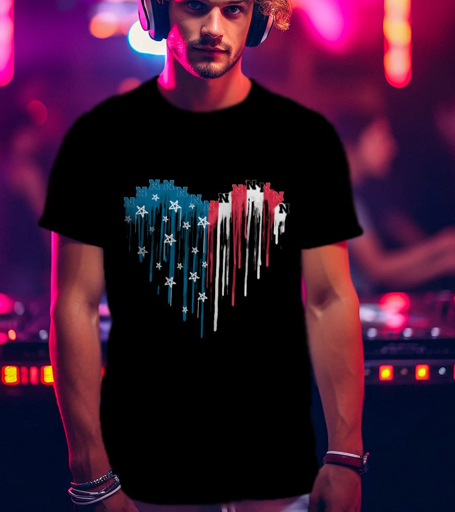 Nebraska Cornhuskers N Star Heart Drip Red White Blue T-Shirt