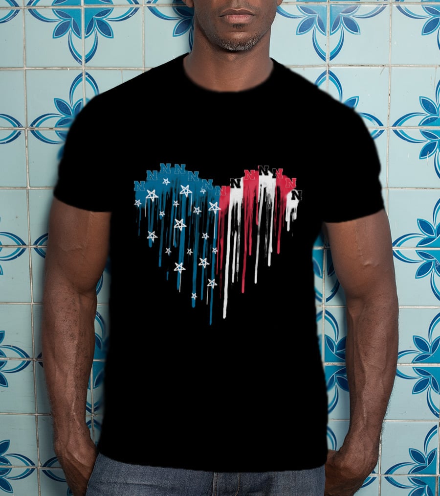 Nebraska Cornhuskers N Star Heart Drip Red White Blue T-Shirt