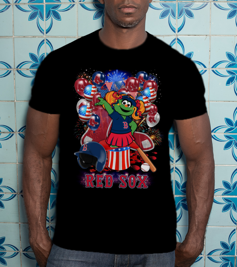 Boston Red Sox Patriotic Mascot Celebration Baseball Balloons Fireworks T-Shirt