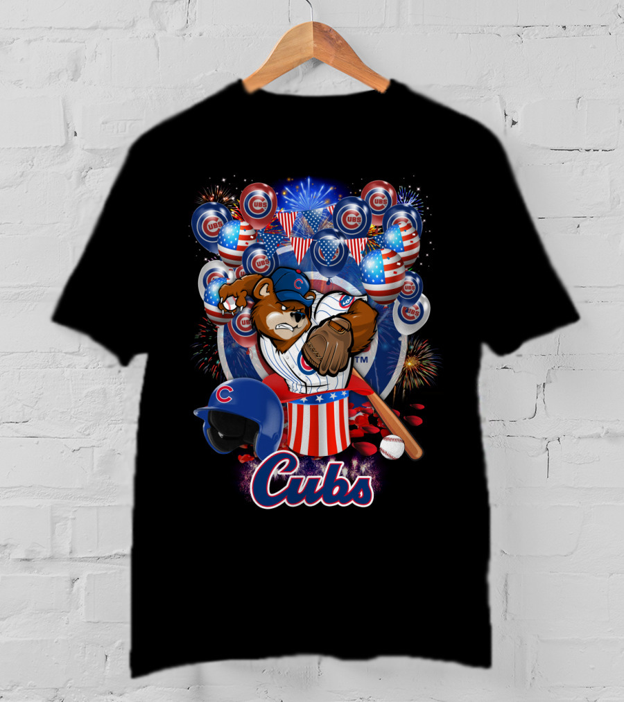 Mlb Chicago Cubs Fireworks Bear And Baseball Celebration T-Shirt