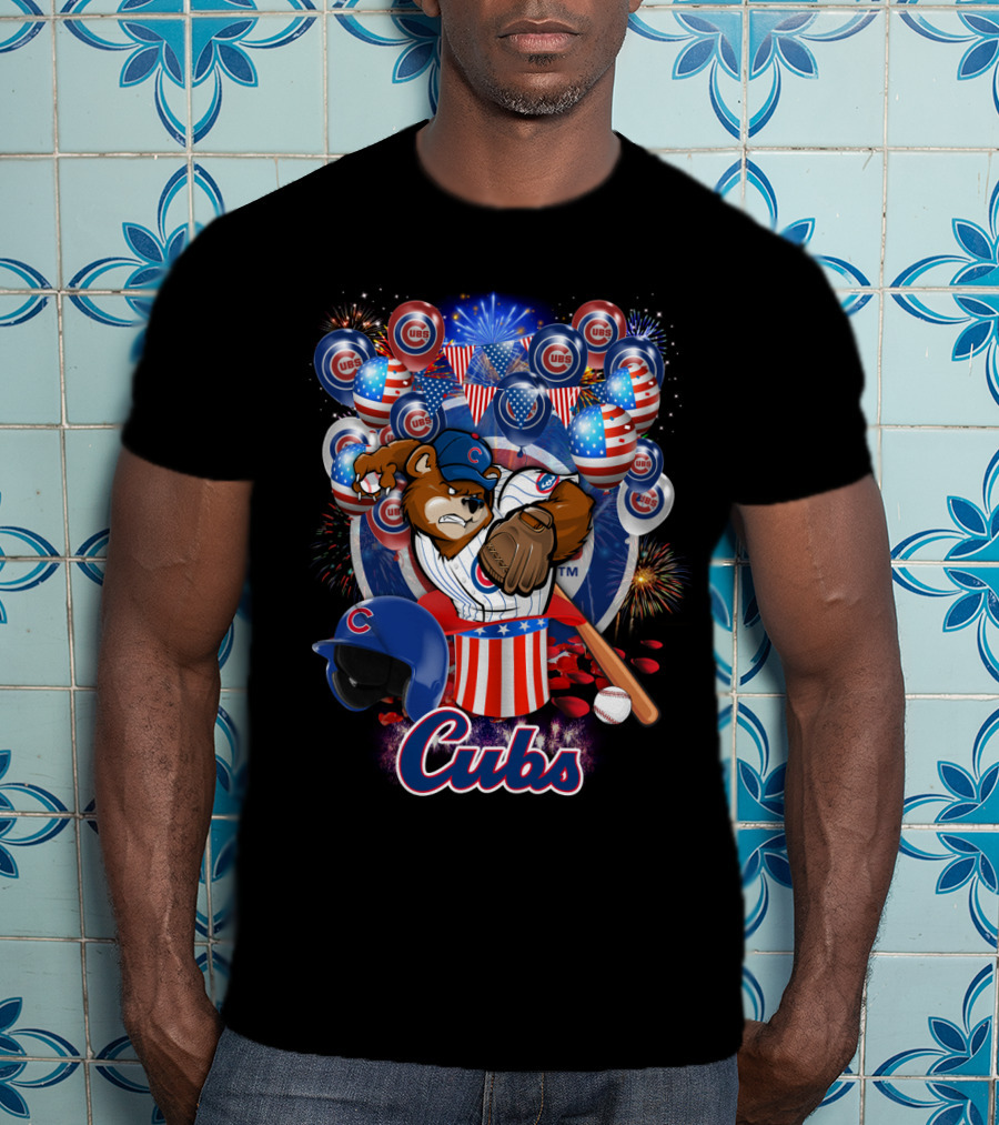 Mlb Chicago Cubs Fireworks Bear And Baseball Celebration T-Shirt