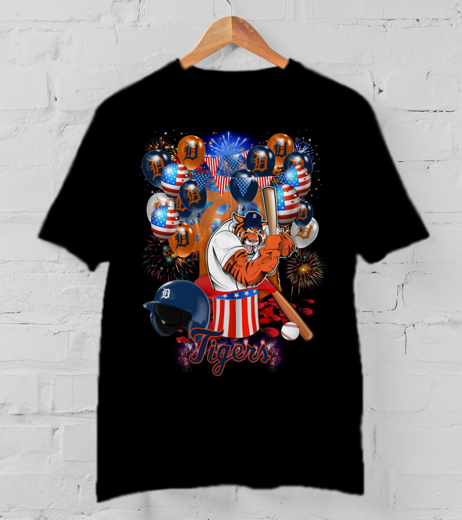 Mlb Detroit Tigers Patriotic Celebration Baseball Fireworks T-Shirt