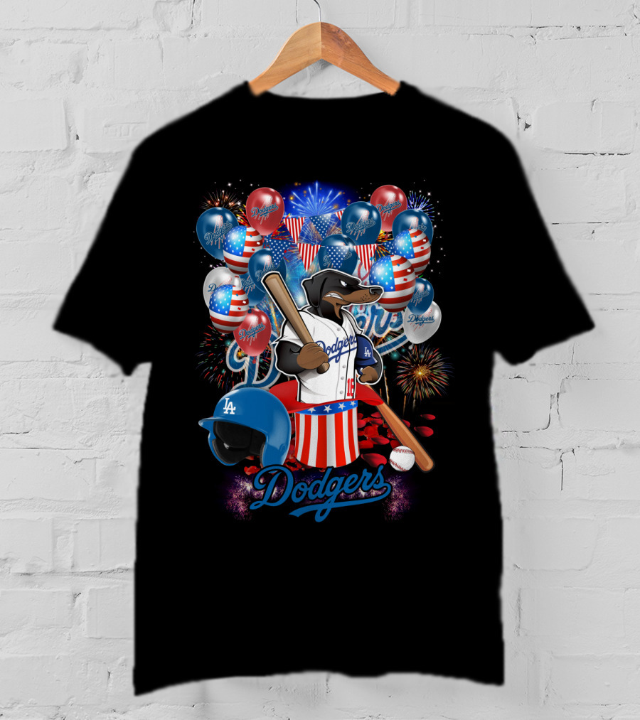 Mlb Los Angeles Dodgers Patriotic Celebration With Fireworks And Balloons T-Shirt