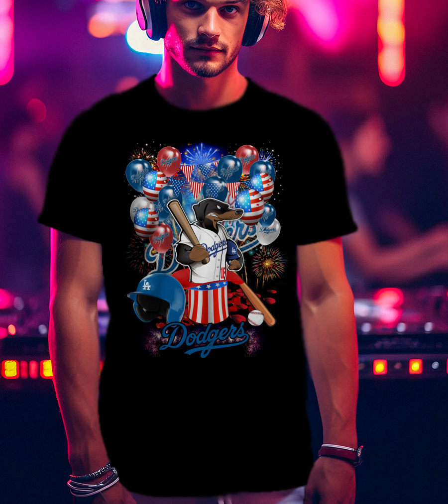 Mlb Los Angeles Dodgers Patriotic Celebration With Fireworks And Balloons T-Shirt