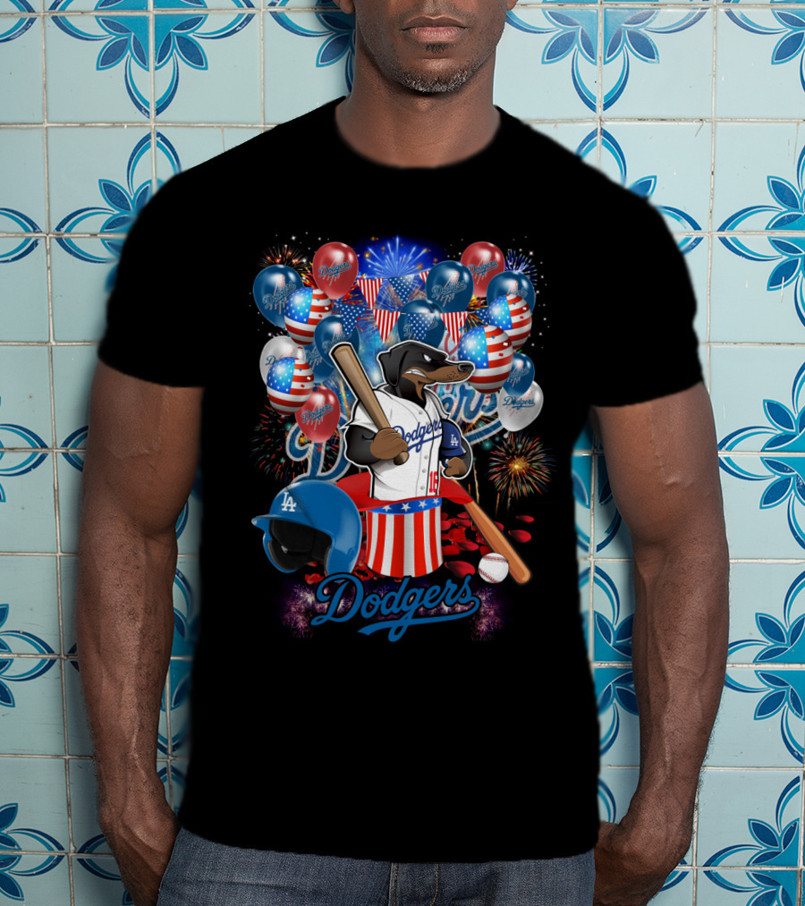 Mlb Los Angeles Dodgers Patriotic Celebration With Fireworks And Balloons T-Shirt