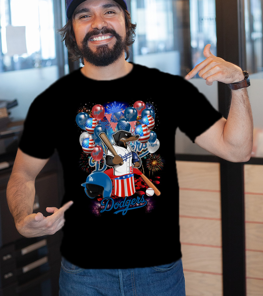 Mlb Los Angeles Dodgers Patriotic Celebration With Fireworks And Balloons T-Shirt