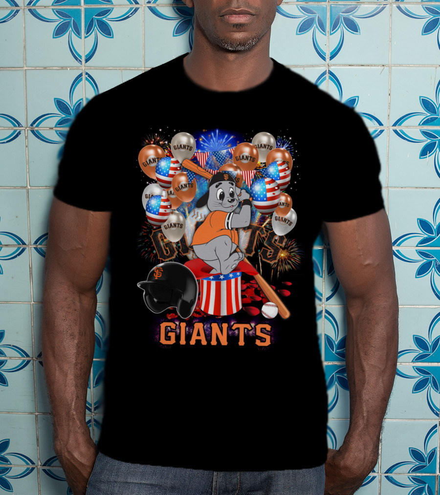 Mlb San Francisco Giants Fireworks Balloons Baseball Bat Helmet T-Shirt