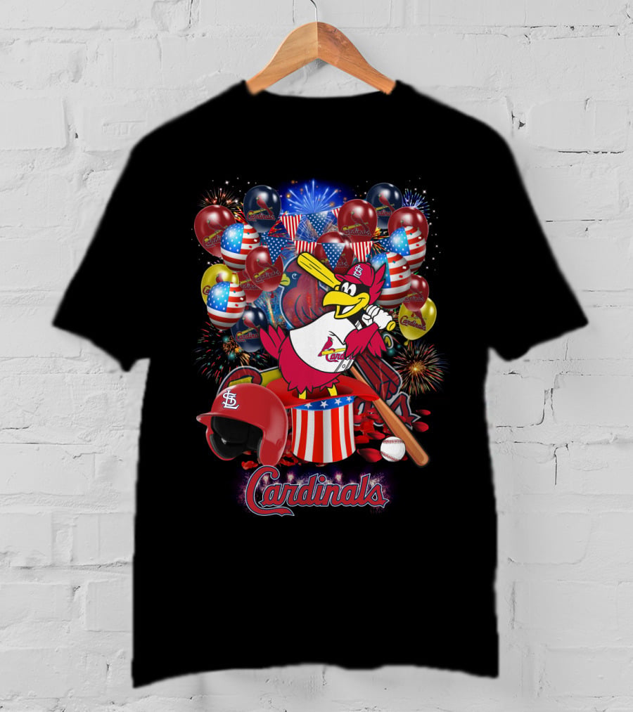 St Louis Cardinals Patriotic Fireworks And Balloons T-Shirt