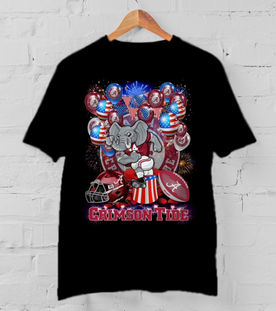 Ncaa Alabama Crimson Tide Elephant Fireworks Football Helmet Flag Balloons T-Shirt