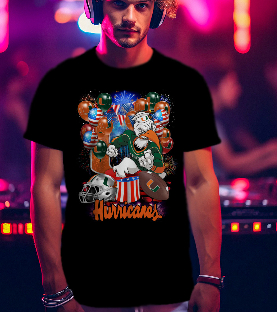 Miami Hurricanes Football Fireworks And Patriotic Celebration T-Shirt