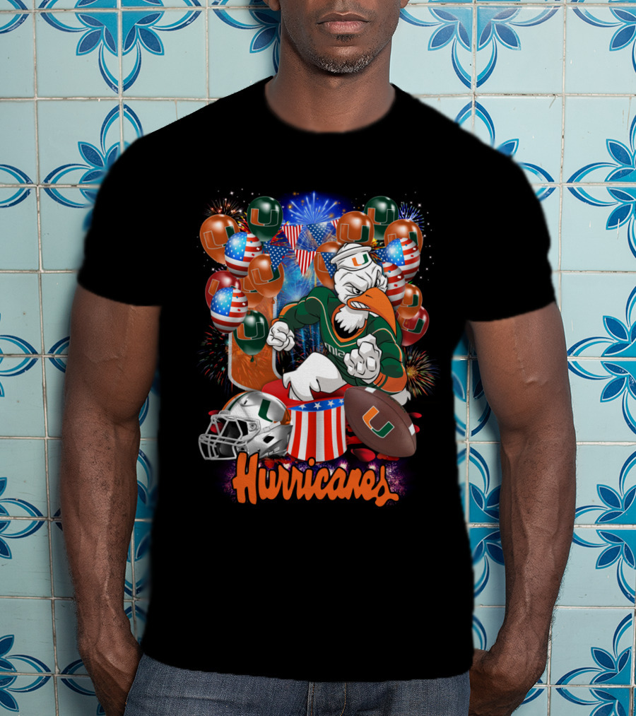 Miami Hurricanes Football Fireworks And Patriotic Celebration T-Shirt