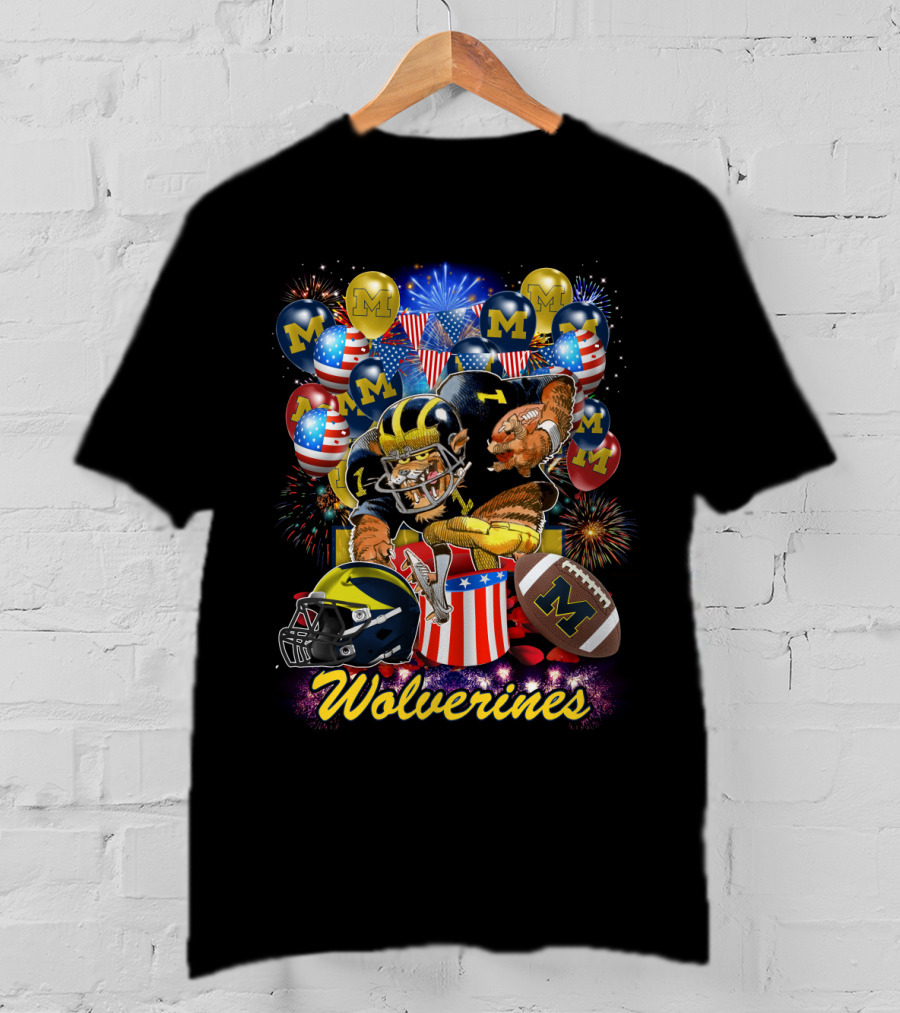 Ncaa Michigan Wolverines Fireworks And Balloons Celebration T-Shirt