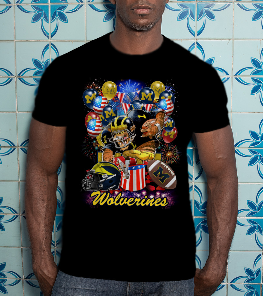 Ncaa Michigan Wolverines Fireworks And Balloons Celebration T-Shirt
